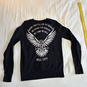 Kill City Women's Top Small Black Cardigan Served My Time in Hell Eagle Graphic